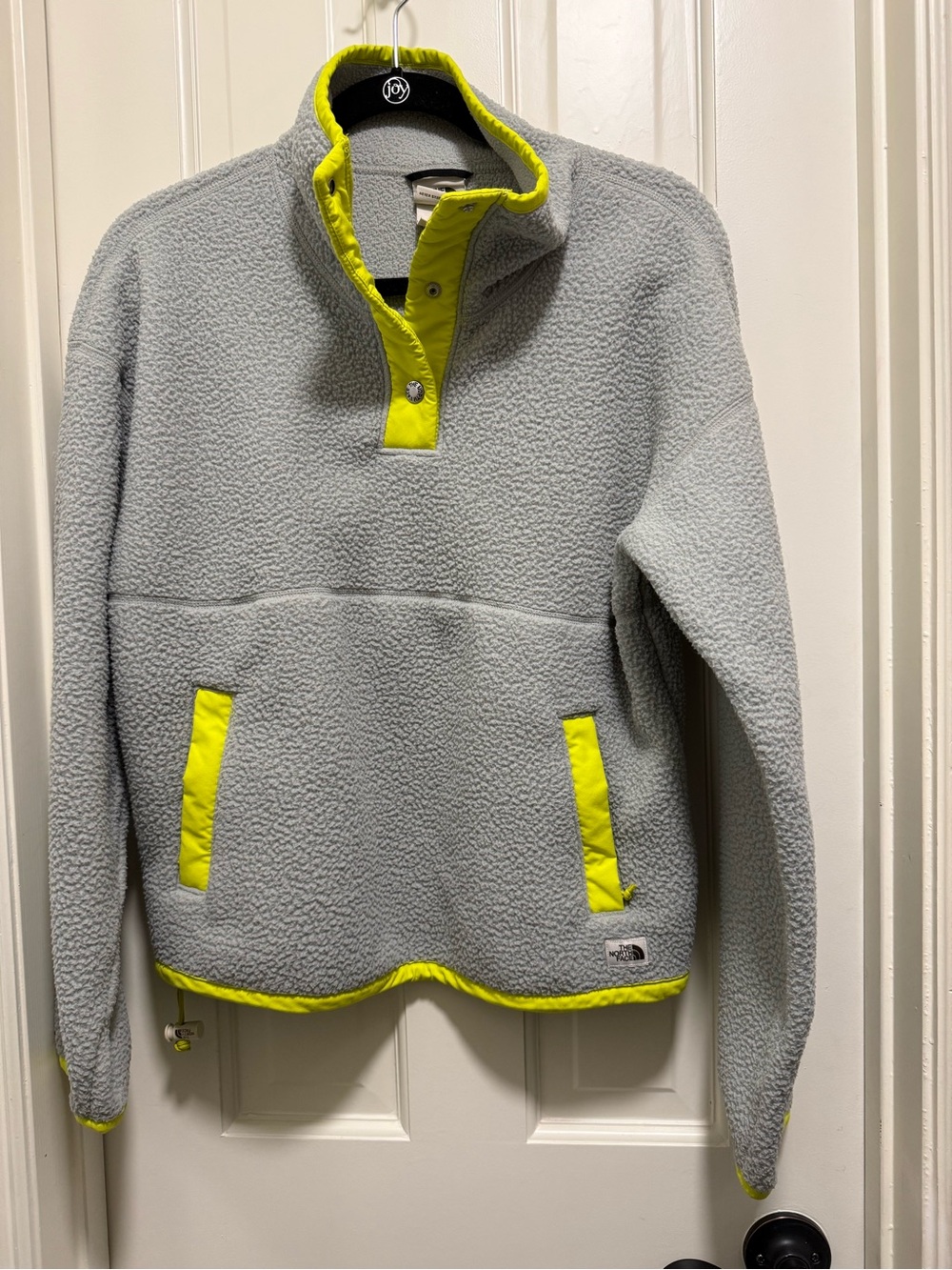 The North Face Gray Sherpa Pullover with Neon Yellow Accents
